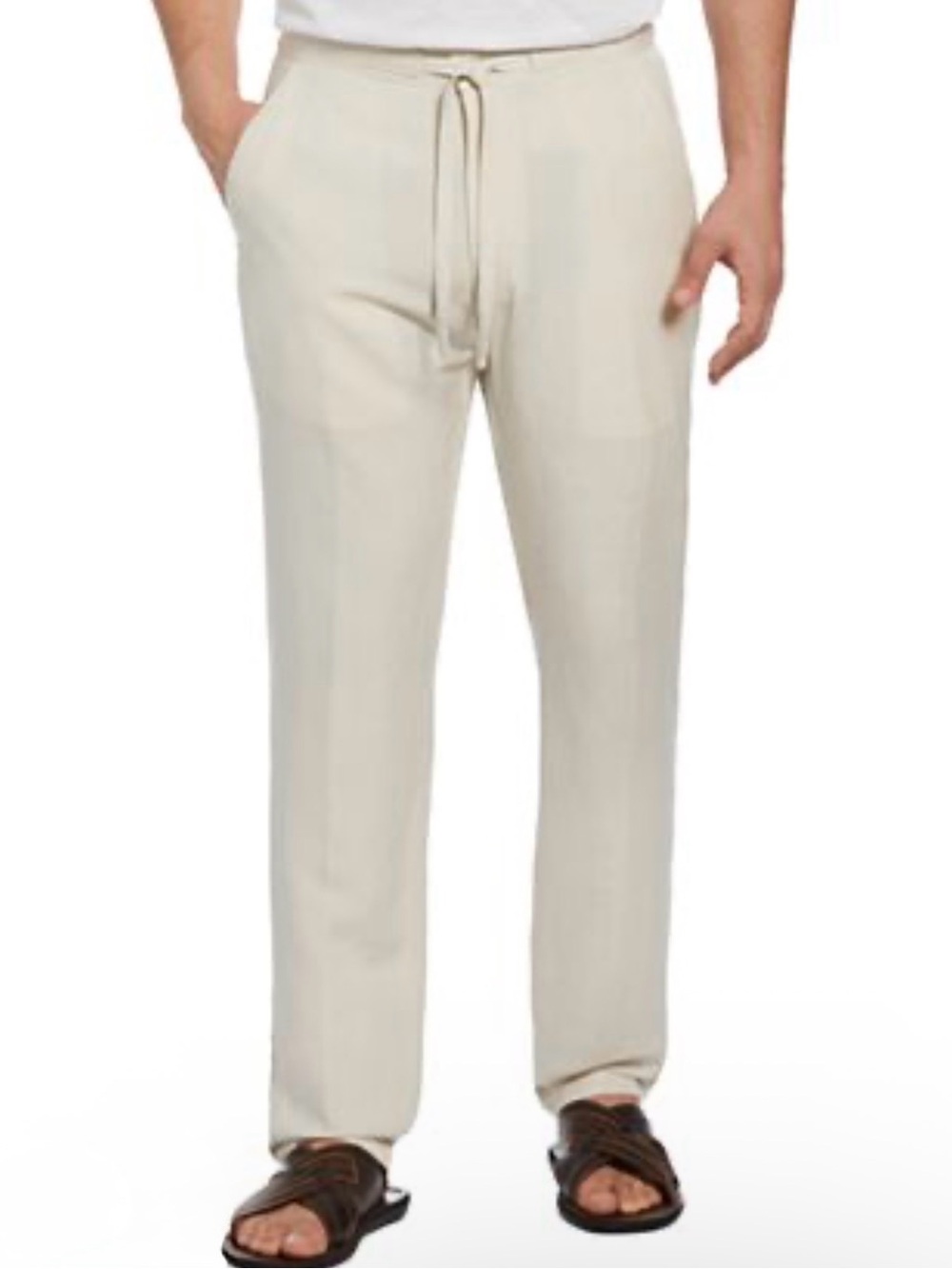 Cubavera Linen Blend Pants Men’s Sz 32x34 Ivory Beige Drawstring Preppy Coastal